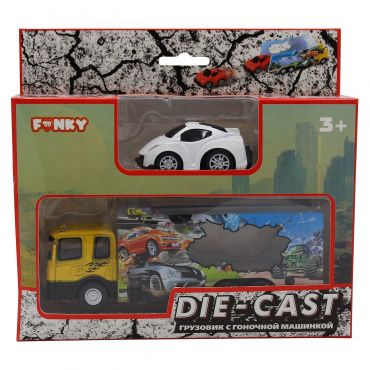 FT61050 Игровой набор грузовик + машинка die-cast  белая, спусковой механизм, 1:60 Funky toys